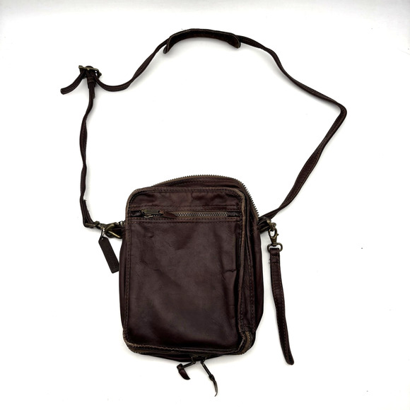 Vintage 90s Dilana Design Collection Brown Leather Organizer Crossbody Bag FLAWS - Picture 3 of 16